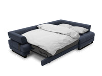 Cosmopolitan Design - Divano convertibile angolare destro con box "Clinton" 5 posti in tessuto strutturato blu scuro 