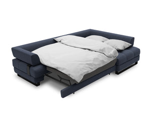 Cosmopolitan Design - Divano convertibile angolare destro con box "Clinton" 5 posti in tessuto strutturato blu scuro 