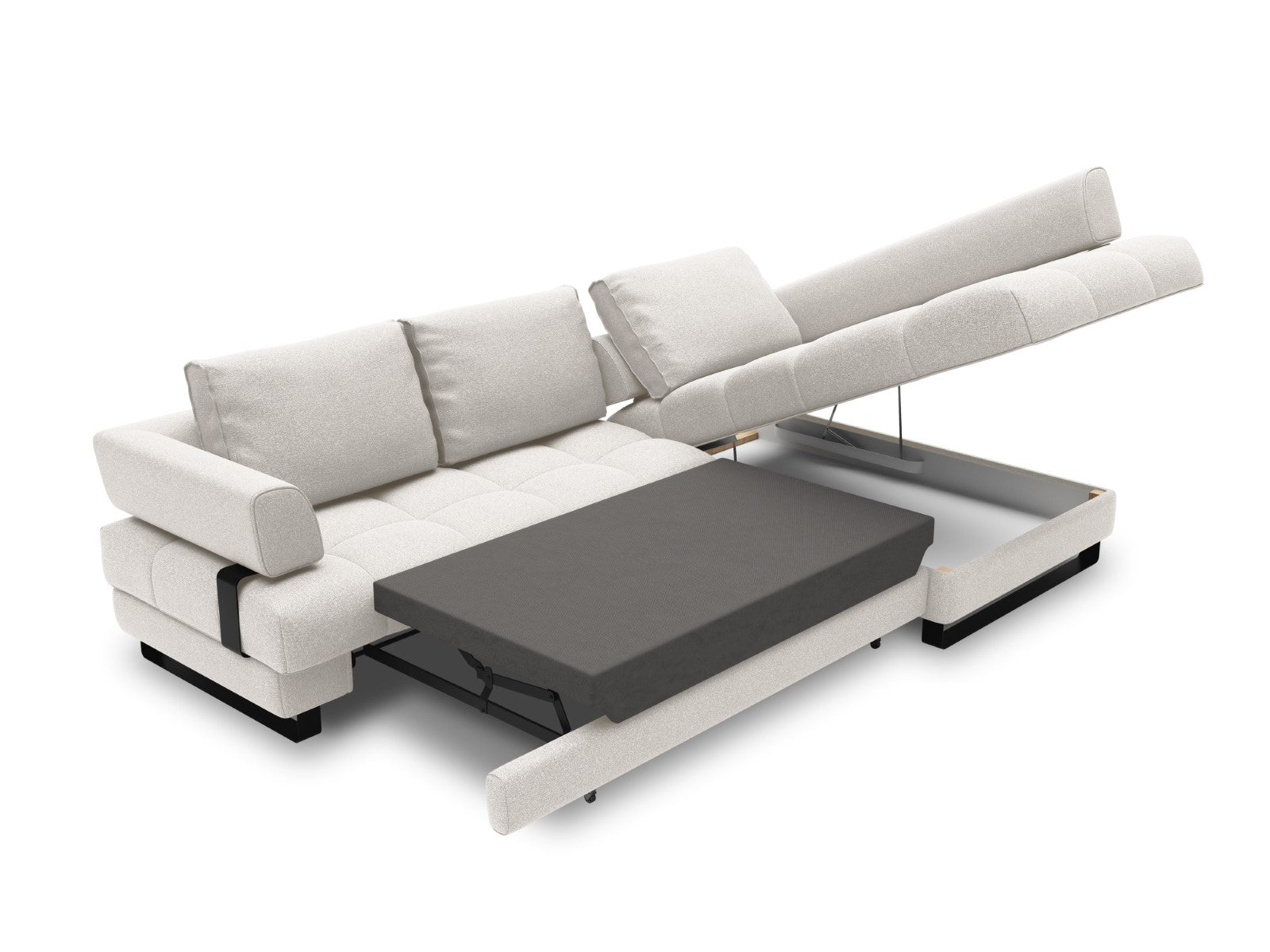 Cosmopolitan Design - Divano convertibile angolare destro con box "Clinton" 5 posti tessuto strutturato grigio chiaro 