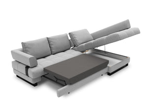 Cosmopolitan Design - Divano convertibile angolare destro con box "Clinton" 5 posti in tessuto strutturato grigio 