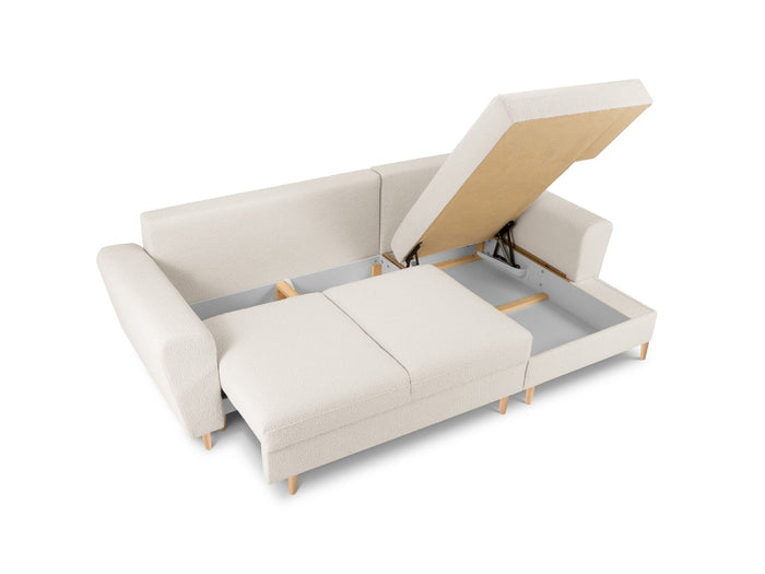 Cosmopolitan Design - Divano convertibile angolare destro con contenitore "Kyoto" 4 posti in bouclé beige 