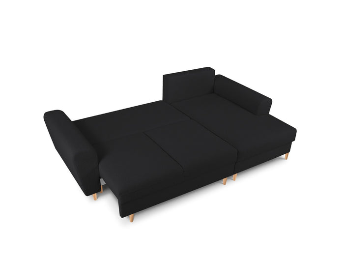 Cosmopolitan Design - Divano convertibile angolare destro con contenitore "Kyoto" 4 posti in bouclé nero 