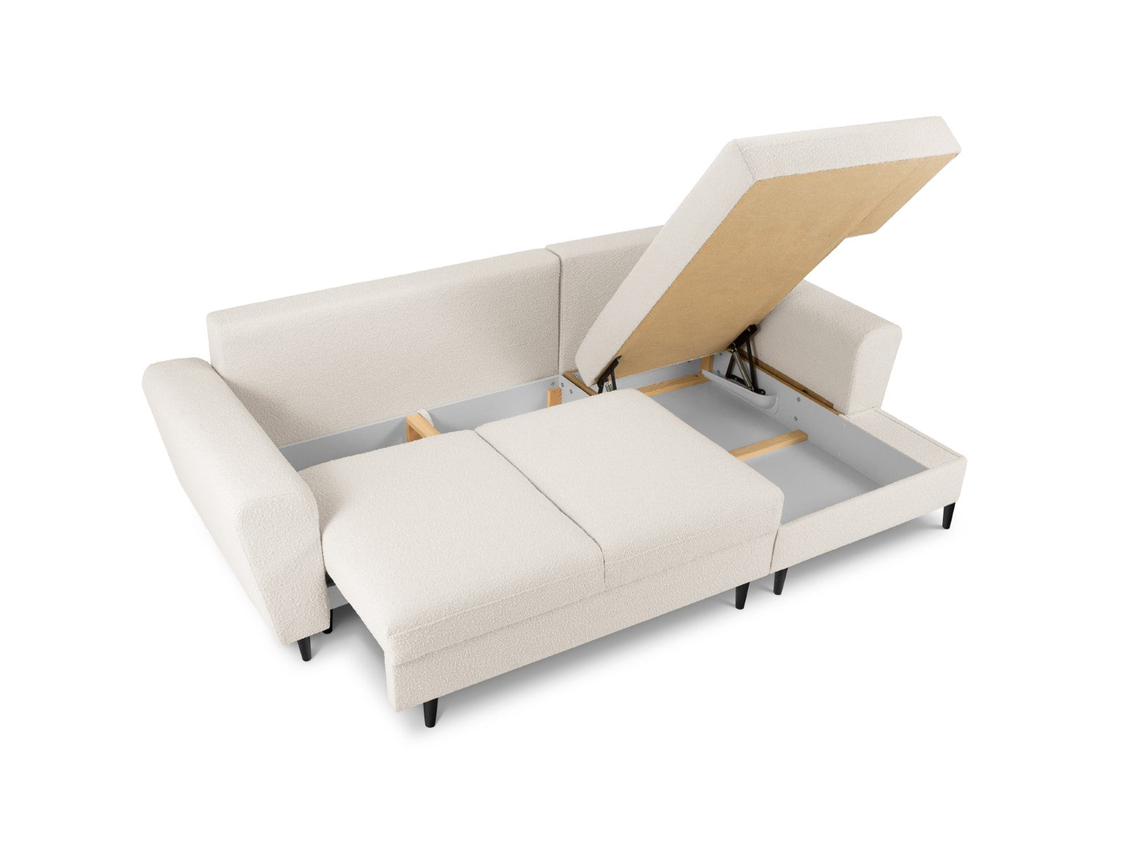 Cosmopolitan Design - Divano convertibile angolare destro con contenitore "Kyoto" 4 posti in bouclé beige 