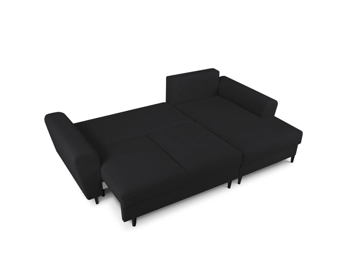 Cosmopolitan Design - Divano convertibile angolare destro con contenitore "Kyoto" 4 posti in bouclé nero 