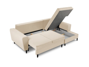 Cosmopolitan Design - Divano convertibile angolare destro con contenitore "Kyoto" 4 posti in velluto a coste beige 