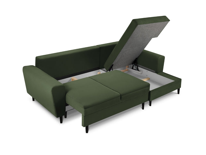 Cosmopolitan Design - Divano convertibile angolare destro con box "Kyoto" 4 posti in velluto a coste verde bottiglia 