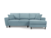 Cosmopolitan Design - Divano convertibile angolare destro con contenitore "Kyoto" 4 posti in velluto a coste azzurro 