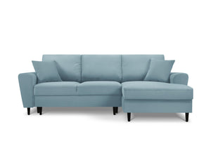 Cosmopolitan Design - Divano convertibile angolare destro con contenitore "Kyoto" 4 posti in velluto a coste azzurro 