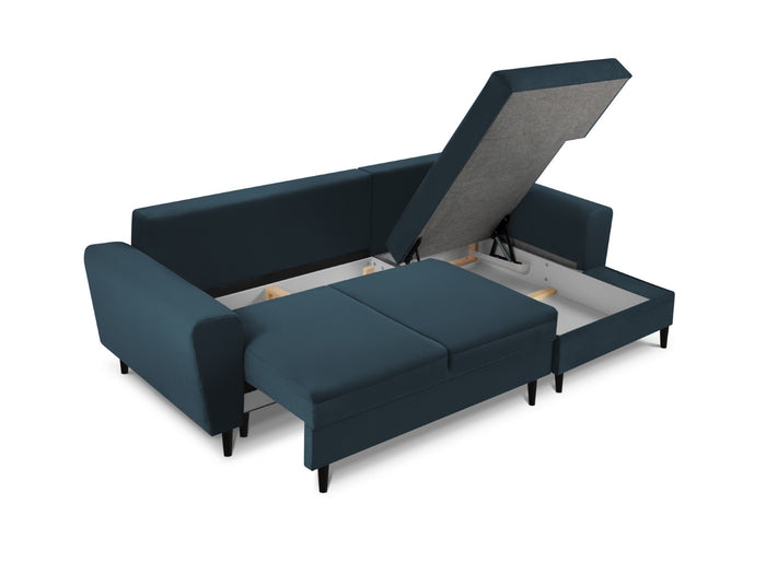 Cosmopolitan Design - Divano convertibile angolare destro con contenitore "Kyoto" 4 posti in velluto a coste blu scuro 