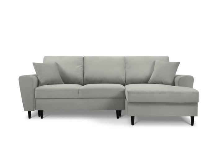 Cosmopolitan Design - Divano convertibile angolare destro con box "Kyoto" 4 posti in velluto a coste grigio chiaro 
