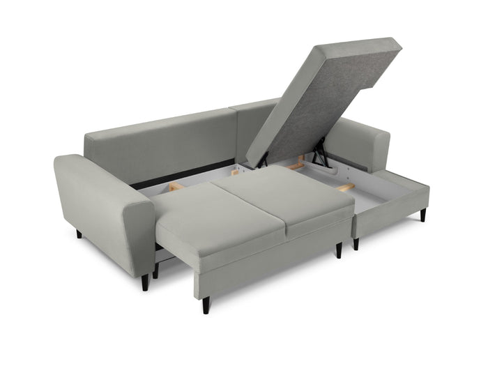 Cosmopolitan Design - Divano convertibile angolare destro con box "Kyoto" 4 posti in velluto a coste grigio chiaro 