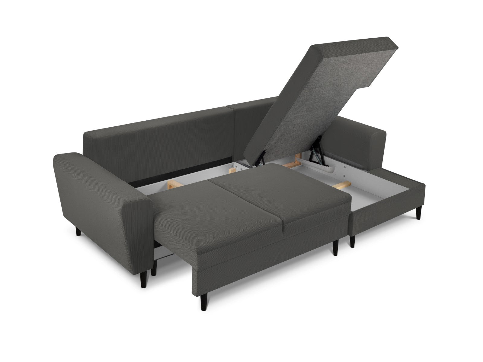 Cosmopolitan Design - Divano convertibile angolare destro con contenitore "Kyoto" 4 posti in velluto a coste grigio 