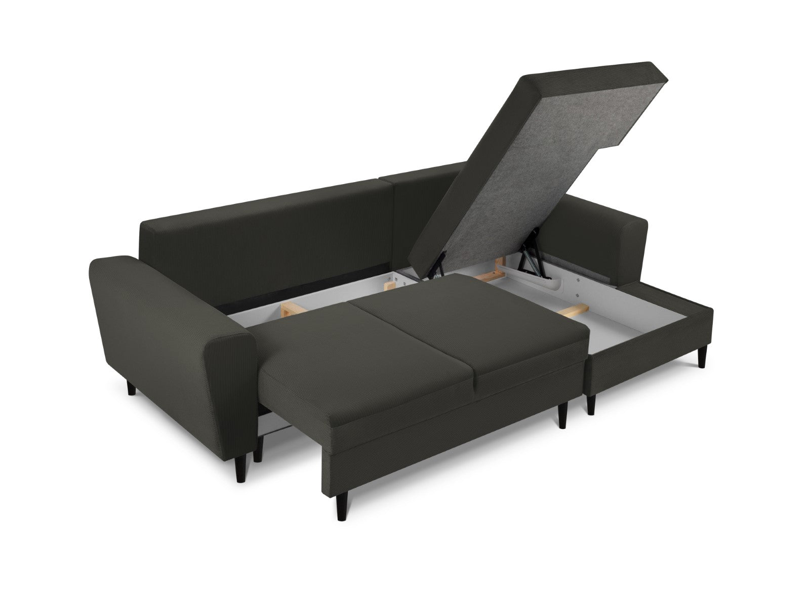 Cosmopolitan Design - Divano convertibile angolare destro con contenitore "Kyoto" 4 posti in velluto a coste nero 