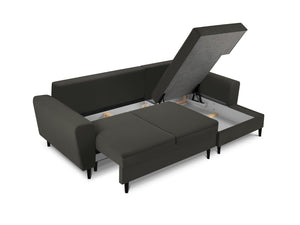 Cosmopolitan Design - Divano convertibile angolare destro con contenitore "Kyoto" 4 posti in velluto a coste nero 