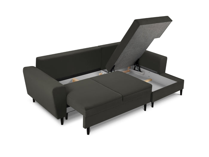 Cosmopolitan Design - Divano convertibile angolare destro con contenitore "Kyoto" 4 posti in velluto a coste nero 