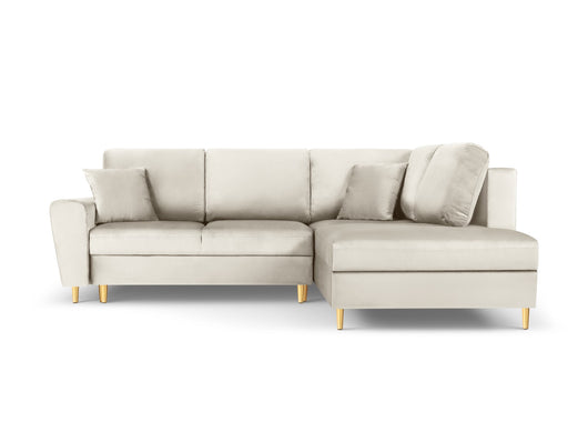 Cosmopolitan Design - Divano convertibile angolare destro con contenitore "Kyoto" 5 posti in velluto beige chiaro 