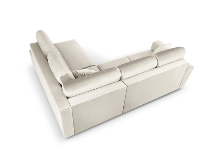Cosmopolitan Design - Divano convertibile angolare destro con contenitore "Kyoto" 5 posti in velluto beige chiaro 