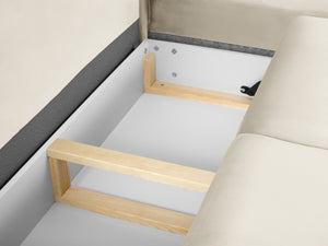 Cosmopolitan Design - Divano convertibile angolare destro con contenitore "Kyoto" 5 posti in velluto beige chiaro 