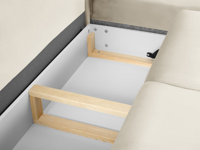 Cosmopolitan Design - Divano convertibile angolare destro con contenitore "Kyoto" 5 posti in velluto beige chiaro 