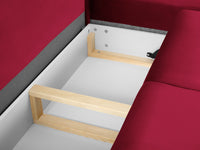 Cosmopolitan Design - Divano convertibile angolare destro con contenitore "Kyoto" 5 posti in velluto rosso 