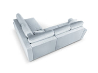 Cosmopolitan Design - Divano convertibile angolare destro con contenitore "Kyoto" 5 posti in velluto azzurro 