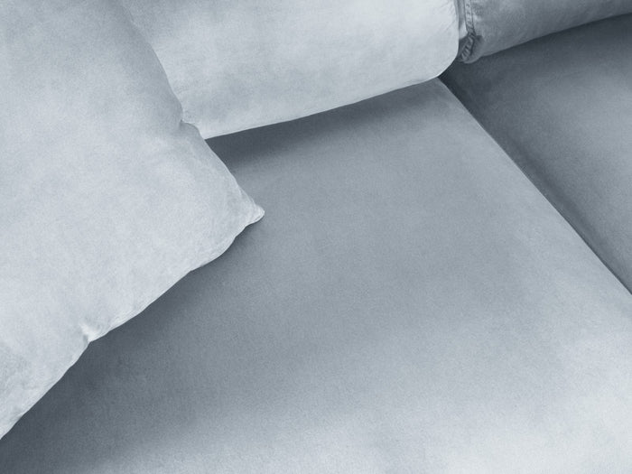 Cosmopolitan Design - Divano convertibile angolare destro con contenitore "Kyoto" 5 posti in velluto azzurro 