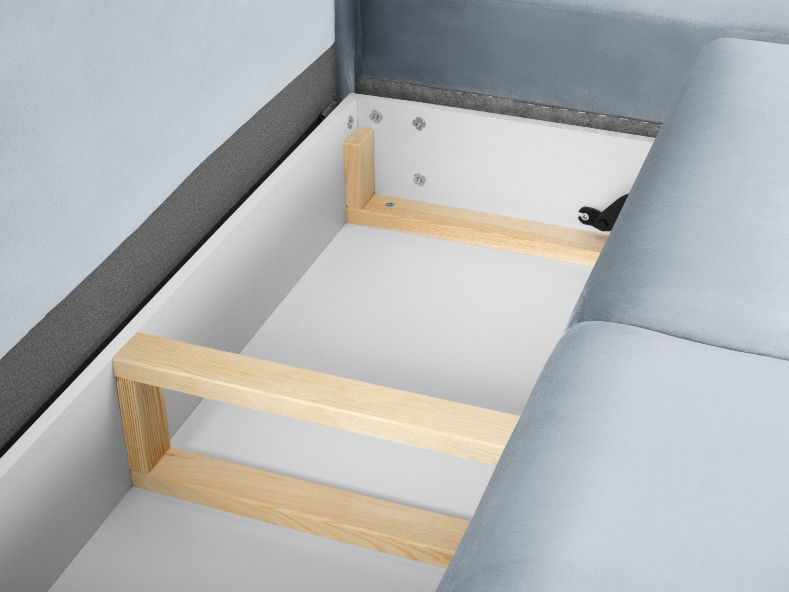 Cosmopolitan Design - Divano convertibile angolare destro con contenitore "Kyoto" 5 posti in velluto azzurro 