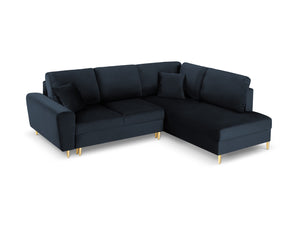 Cosmopolitan Design - Divano convertibile angolare destro con contenitore "Kyoto" 5 posti in velluto blu scuro 