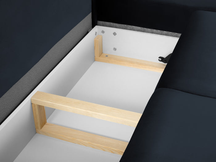 Cosmopolitan Design - Divano convertibile angolare destro con contenitore "Kyoto" 5 posti in velluto blu scuro 