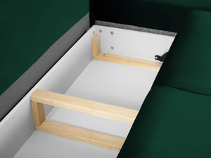 Cosmopolitan Design - Divano convertibile angolare destro con contenitore "Kyoto" 5 posti in velluto verde bottiglia 