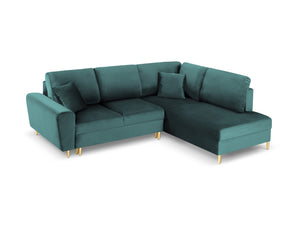 Cosmopolitan Design - Divano convertibile angolare destro con contenitore "Kyoto" 5 posti in velluto petrolio 