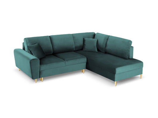 Cosmopolitan Design - Divano convertibile angolare destro con contenitore "Kyoto" 5 posti in velluto petrolio 