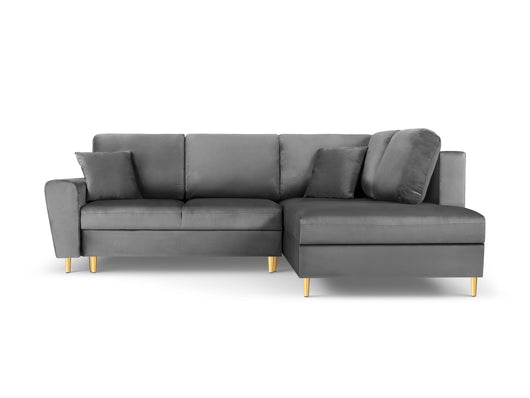 Cosmopolitan Design - Divano convertibile angolare destro con contenitore "Kyoto" 5 posti in velluto grigio chiaro 