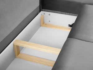 Cosmopolitan Design - Divano convertibile angolare destro con contenitore "Kyoto" 5 posti in velluto grigio chiaro 