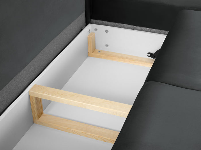 Cosmopolitan Design - Divano convertibile angolare destro con contenitore "Kyoto" 5 posti in velluto grigio scuro 