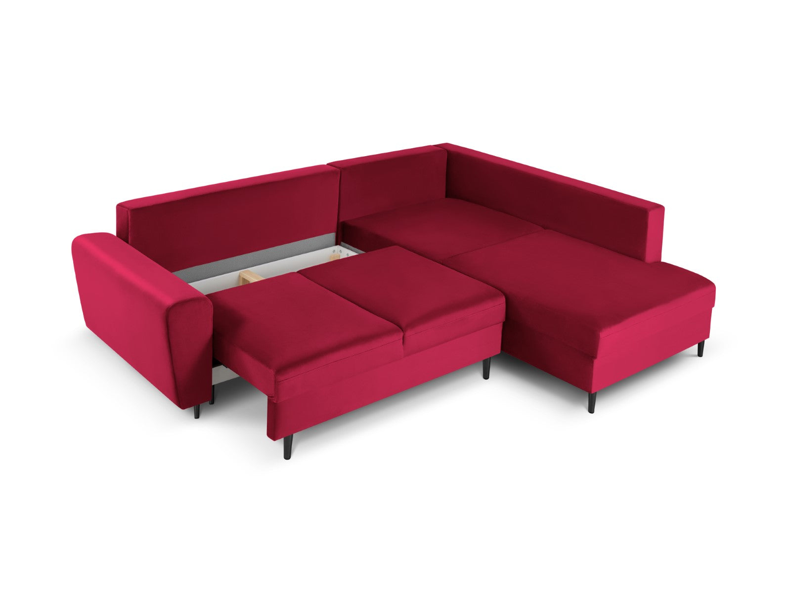 Cosmopolitan Design - Divano convertibile angolare destro con contenitore "Kyoto" 5 posti in velluto rosso 