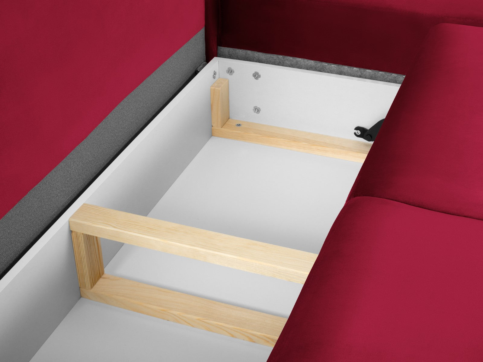 Cosmopolitan Design - Divano convertibile angolare destro con contenitore "Kyoto" 5 posti in velluto rosso 