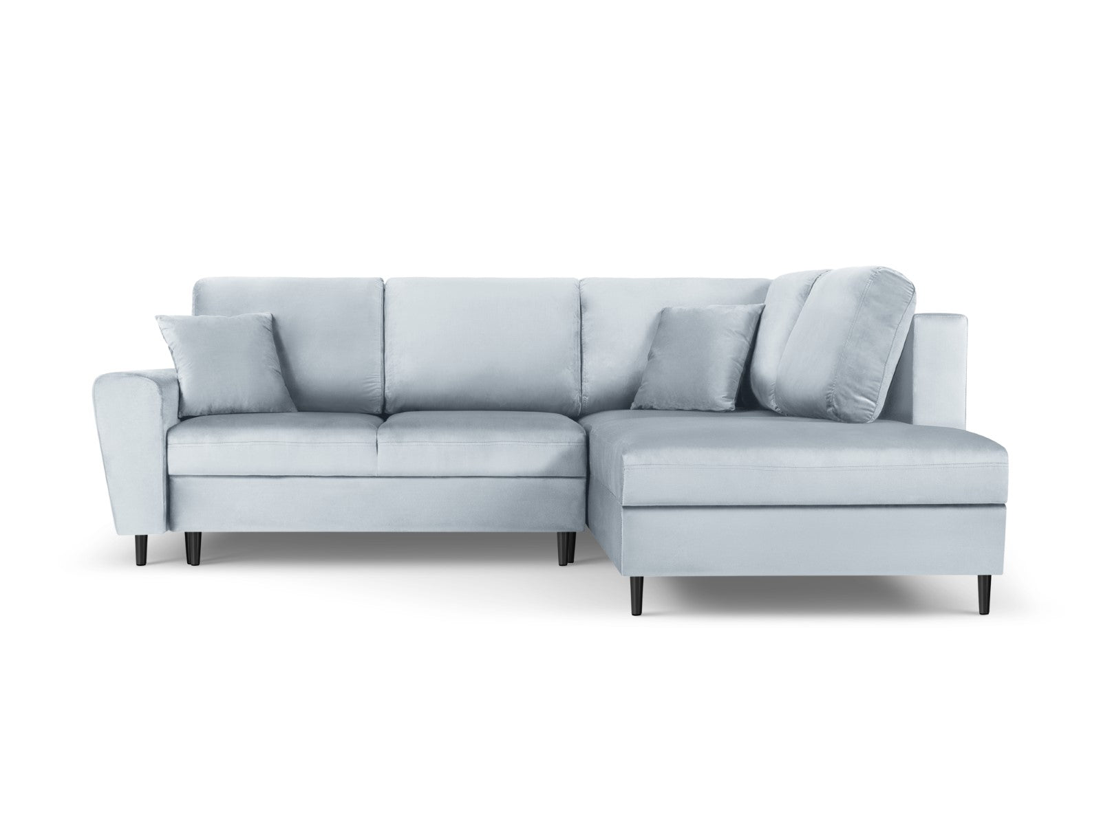 Cosmopolitan Design - Divano convertibile angolare destro con contenitore "Kyoto" 5 posti in velluto azzurro 