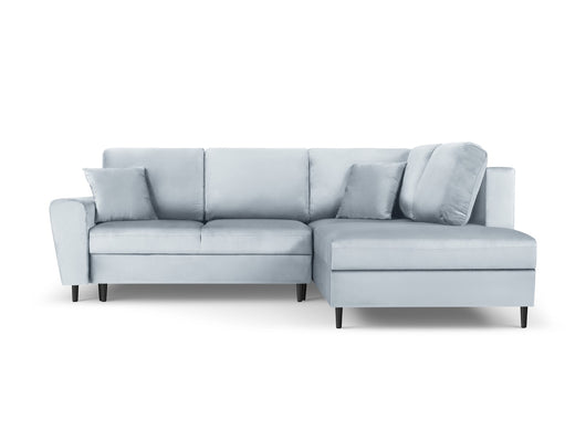Cosmopolitan Design - Divano convertibile angolare destro con contenitore "Kyoto" 5 posti in velluto azzurro 
