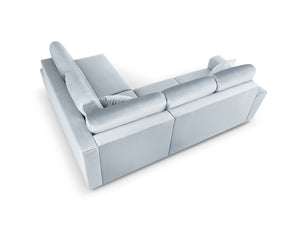 Cosmopolitan Design - Divano convertibile angolare destro con contenitore "Kyoto" 5 posti in velluto azzurro 