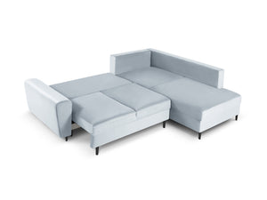 Cosmopolitan Design - Divano convertibile angolare destro con contenitore "Kyoto" 5 posti in velluto azzurro 
