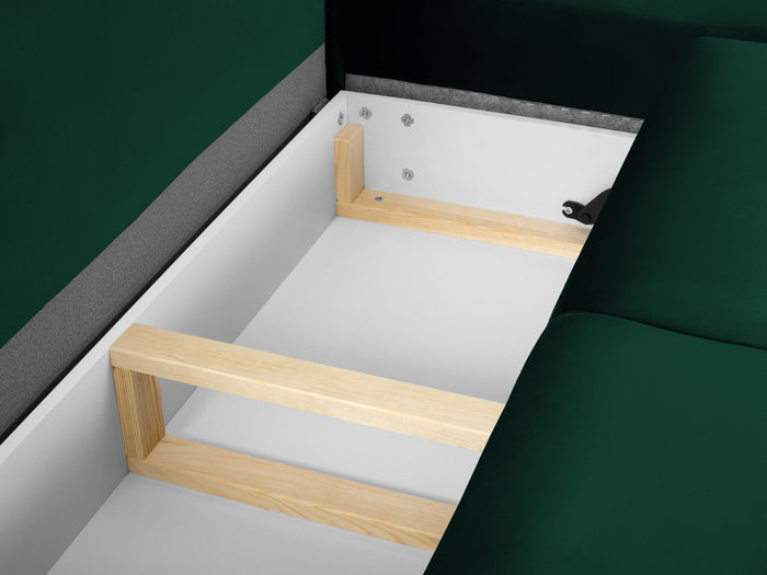 Cosmopolitan Design - Divano convertibile angolare destro con contenitore "Kyoto" 5 posti in velluto verde bottiglia 