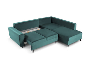 Cosmopolitan Design - Divano convertibile angolare destro con contenitore "Kyoto" 5 posti in velluto petrolio 
