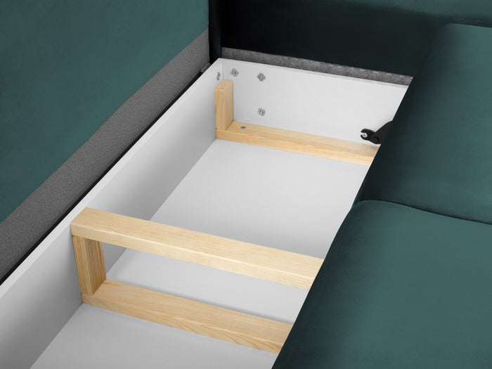 Cosmopolitan Design - Divano convertibile angolare destro con contenitore "Kyoto" 5 posti in velluto petrolio 