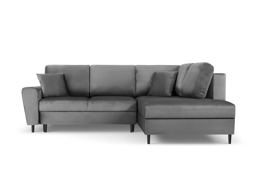 Cosmopolitan Design - Divano convertibile angolare destro con contenitore "Kyoto" 5 posti in velluto grigio chiaro 