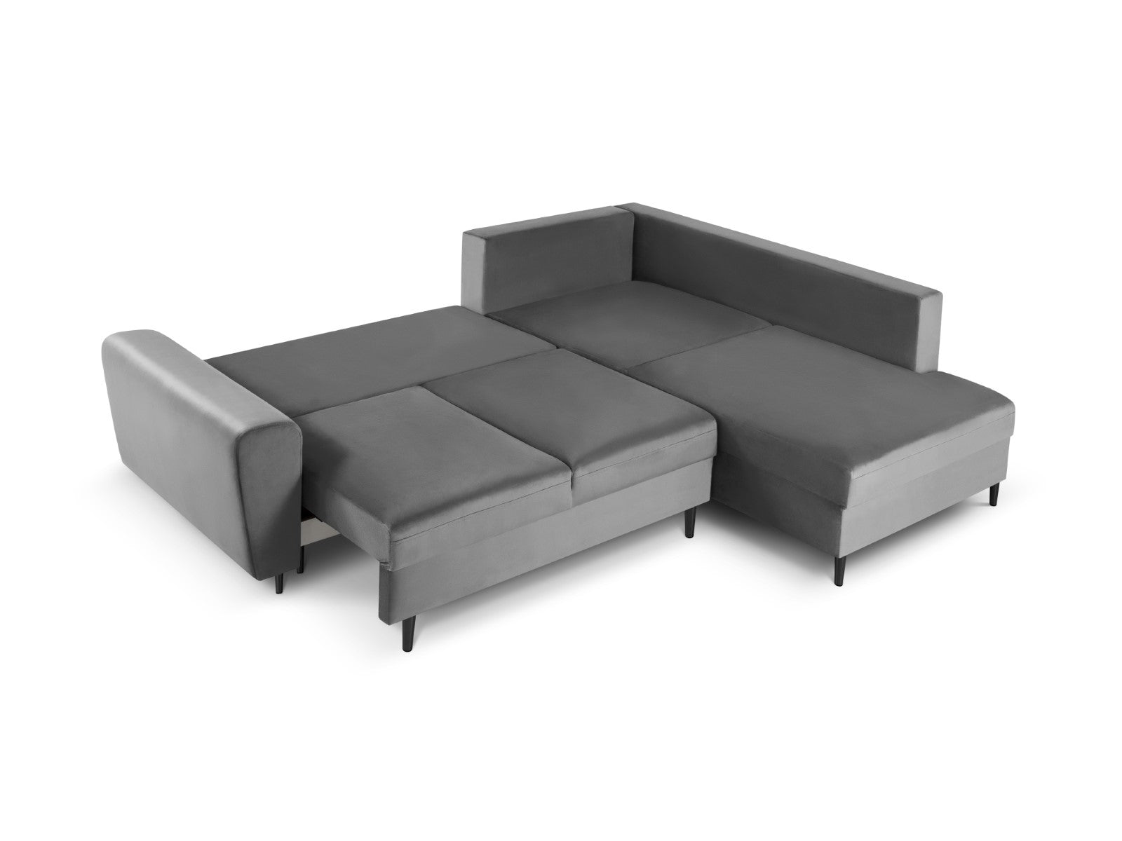 Cosmopolitan Design - Divano convertibile angolare destro con contenitore "Kyoto" 5 posti in velluto grigio chiaro 