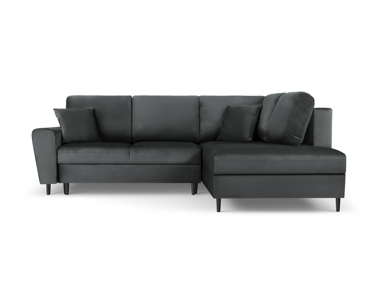 Cosmopolitan Design - Divano convertibile angolare destro con contenitore "Kyoto" 5 posti in velluto grigio scuro 