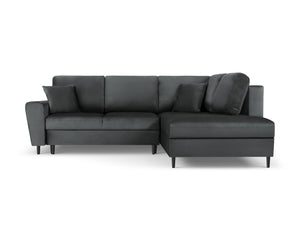 Cosmopolitan Design - Divano convertibile angolare destro con contenitore "Kyoto" 5 posti in velluto grigio scuro 