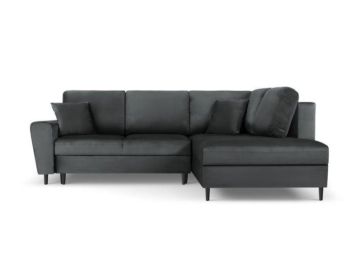 Cosmopolitan Design - Divano convertibile angolare destro con contenitore "Kyoto" 5 posti in velluto grigio scuro 