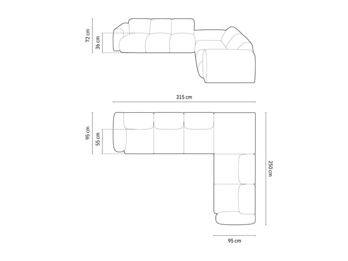 Cosmopolitan Design - Divano angolare destro "Nolio" 4 posti in ciniglia petrolio 